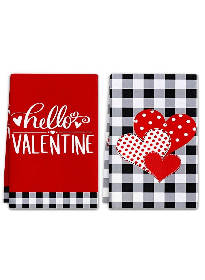 ARKENY مناشف مطبخ سوداء حمراء منقوشة 18x26 بوصة فائقة الامتصاص قماش تجفيف زفاف علامة حب منشفة يدوية لعيد الحب ديكورات أو حفلة مجموعة من 2 - Image 1